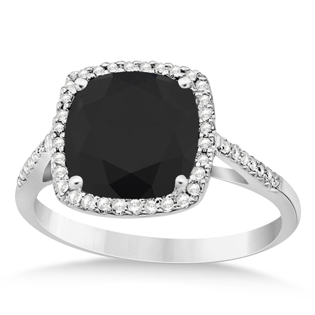 Cushion-Cut Black & White Diamond Cocktail Ring 14k White Gold (3.70ctw)