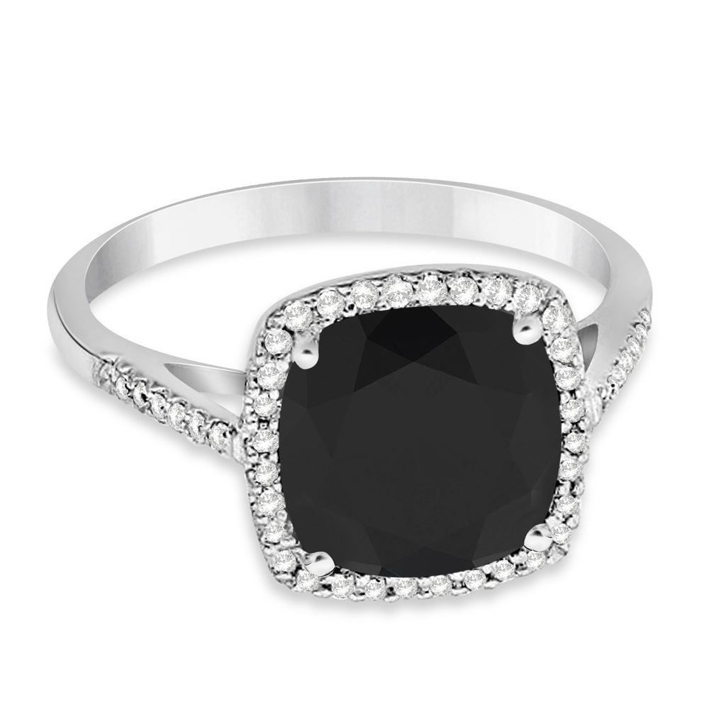 Cushion-Cut Black & White Diamond Cocktail Ring 14k White Gold (3.70ctw)