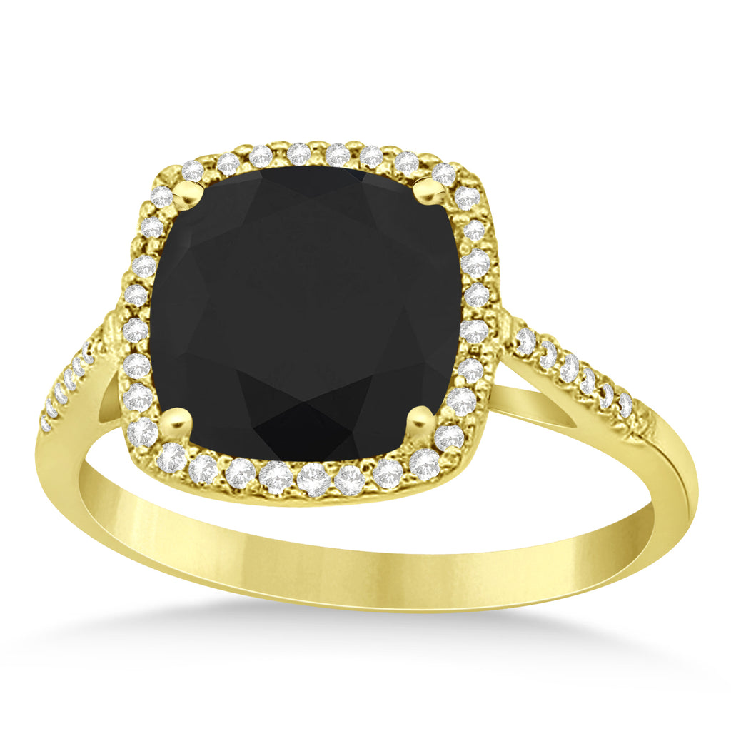 Cushion-Cut Black & White Diamond Cocktail Ring 14k Yellow Gold (3.70ctw)