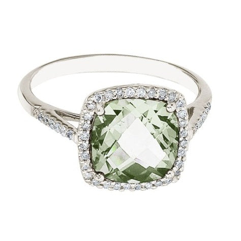 Cushion Green Amethyst & Diamond Cocktail Ring 14k White Gold (3.70ct)
