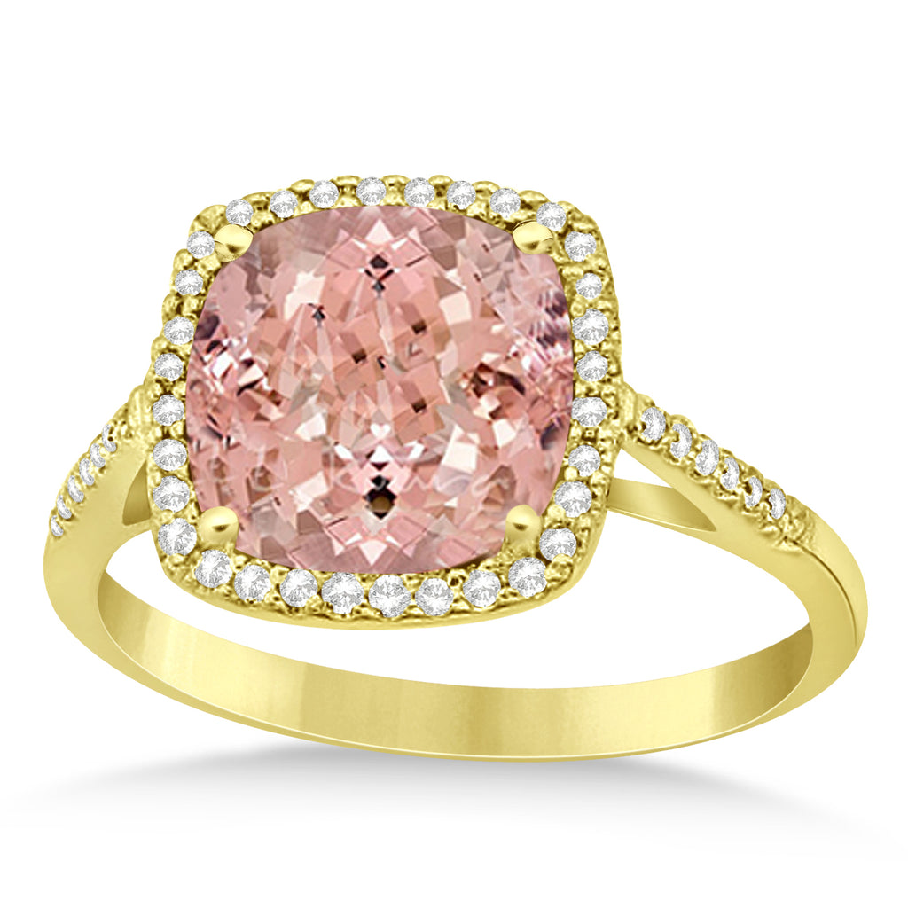 Cushion-Cut Morganite & Diamond Cocktail Ring 14k Yellow Gold (3.70ctw)