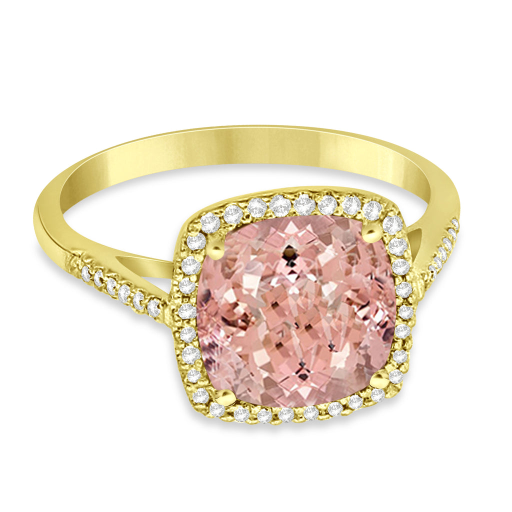 Cushion-Cut Morganite & Diamond Cocktail Ring 14k Yellow Gold (3.70ctw)