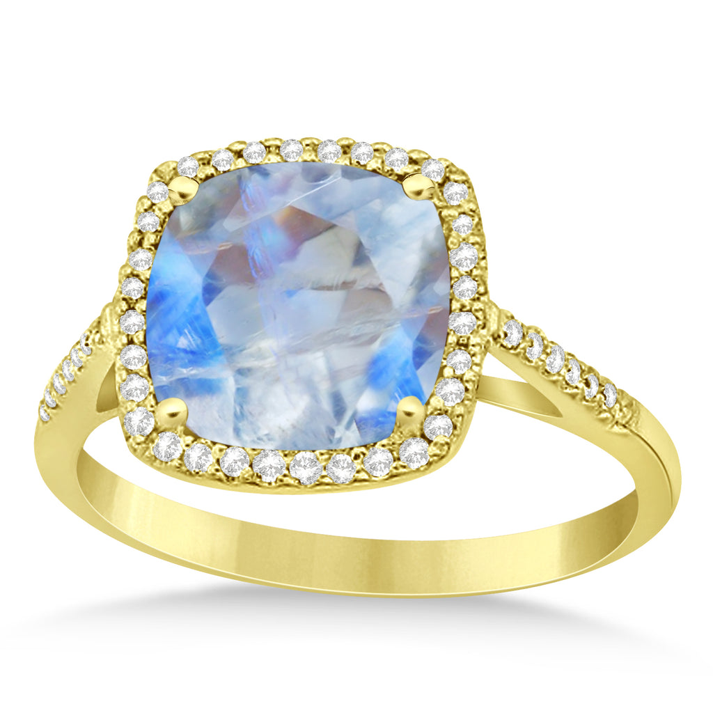 Cushion-Cut Moonstone & Diamond Cocktail Ring 14k Yellow Gold (3.70ctw)