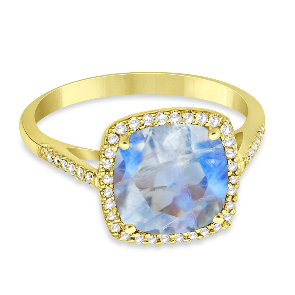 Cushion-Cut Moonstone & Diamond Cocktail Ring 14k Yellow Gold (3.70ctw)