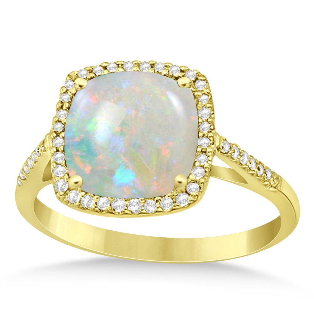 Cushion-Cut Opal & Diamond Cocktail Ring 14k Yellow Gold (3.70ctw)