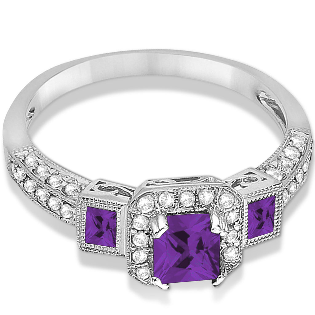 Amethyst & Diamond Engagement Ring 14k White Gold (1.35ctw)