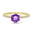 Hexagon Amethyst & Diamond Band Ring 14K Yellow Gold (1.33ct)