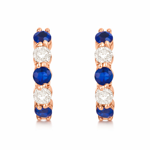 Prong Set Lab Blue Sapphire & Lab Diamond Hoop Earrings 14k Rose Gold (2.06ct)