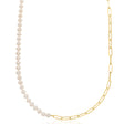 Freshwater Pearl & Paperclip Link Necklace 14K Yellow Gold (5mm)