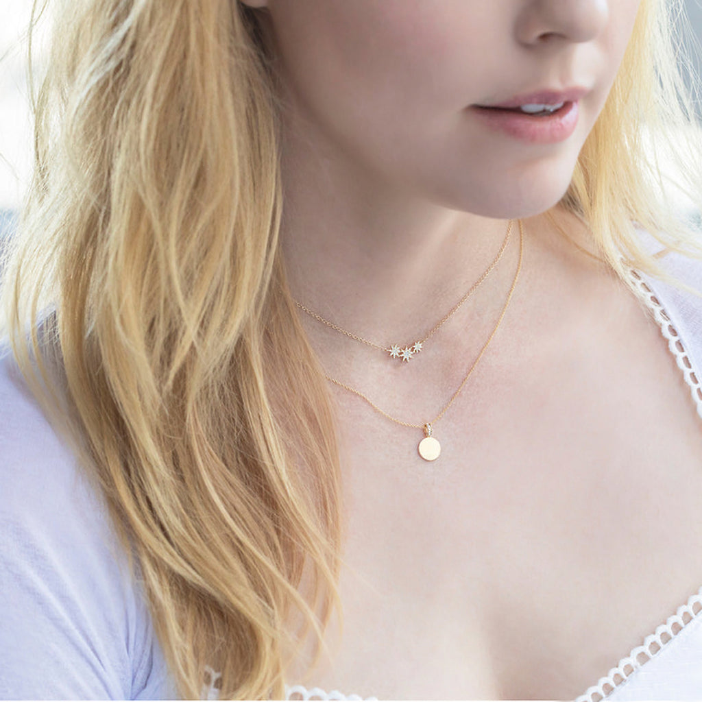 Diamond Accented Disc Pendant Necklace 14k White Gold (0.02ct)