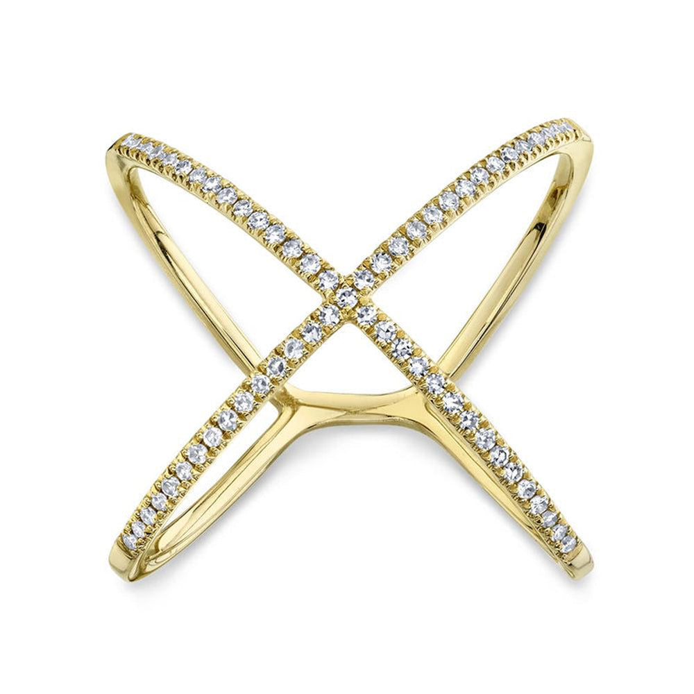 Diamond Accented X Ring 14k Yellow Gold (0.18ct)