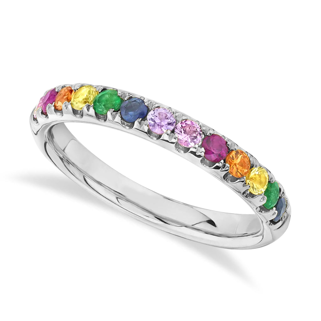 Multi-Color Sapphire Stackable Wedding Ring Band 14K White Gold (0.63ct)