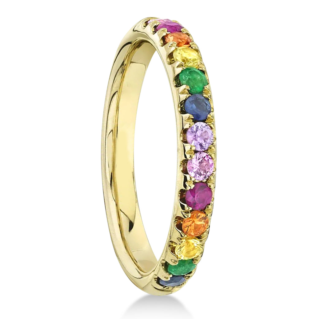 Multi-Color Sapphire Stackable Wedding Ring Band 14K Yellow Gold (0.63ct)