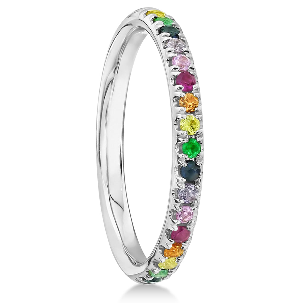 Multi-Color Sapphire Stackable Wedding Ring Band in 14K White Gold (0.31ct)