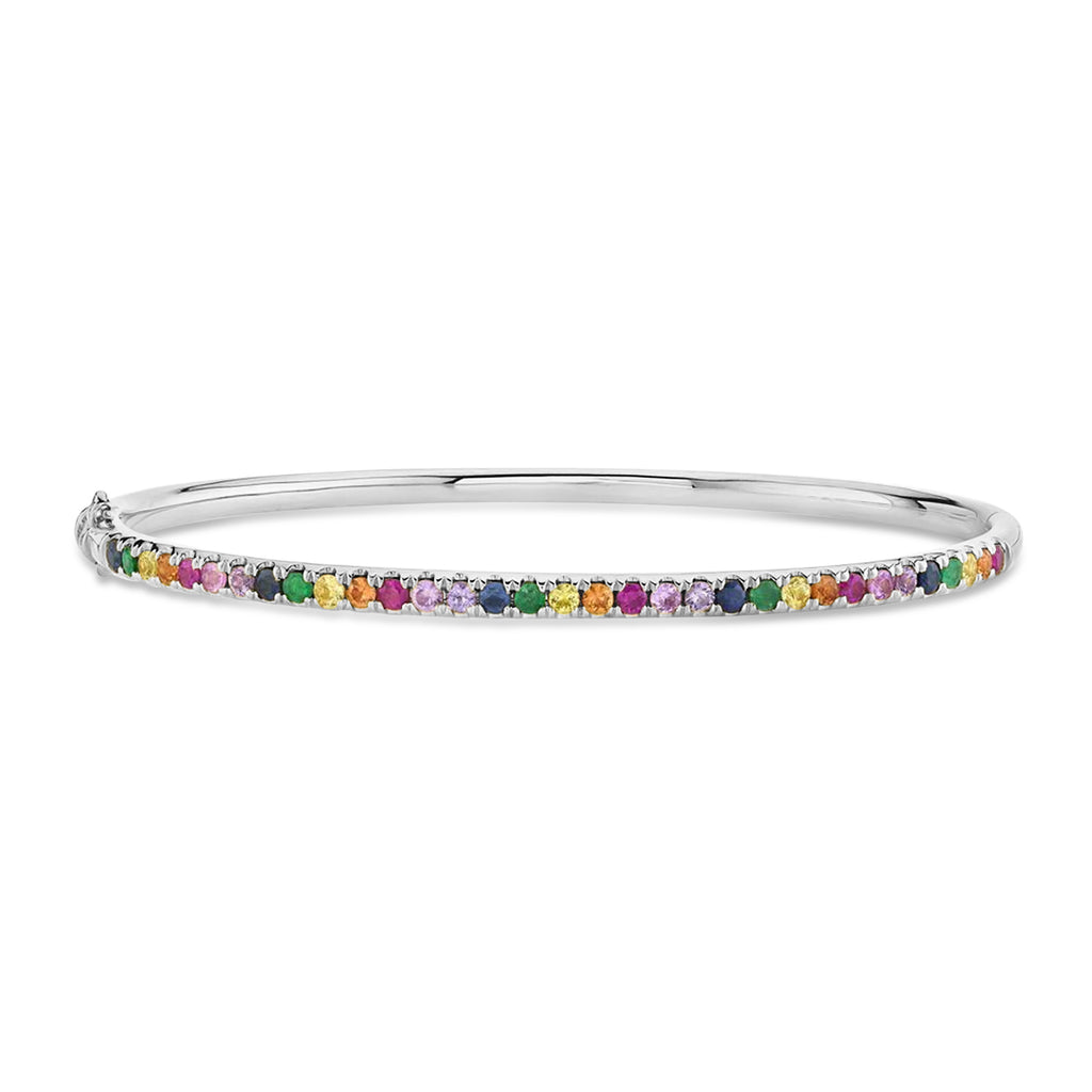 Rainbow Sapphire Gemstone Pave Bracelet in 14k White Gold (1.18ct)