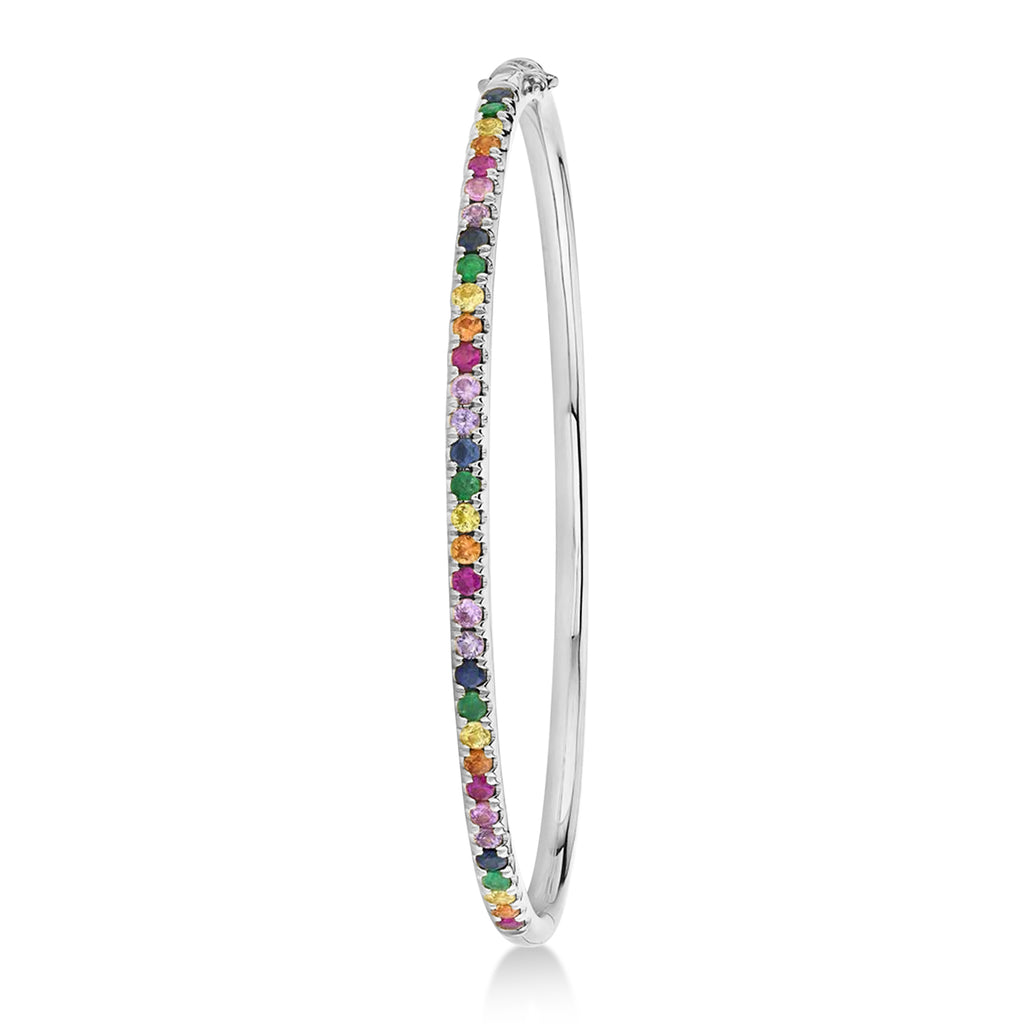 Rainbow Sapphire Gemstone Pave Bracelet in 14k White Gold (1.18ct)