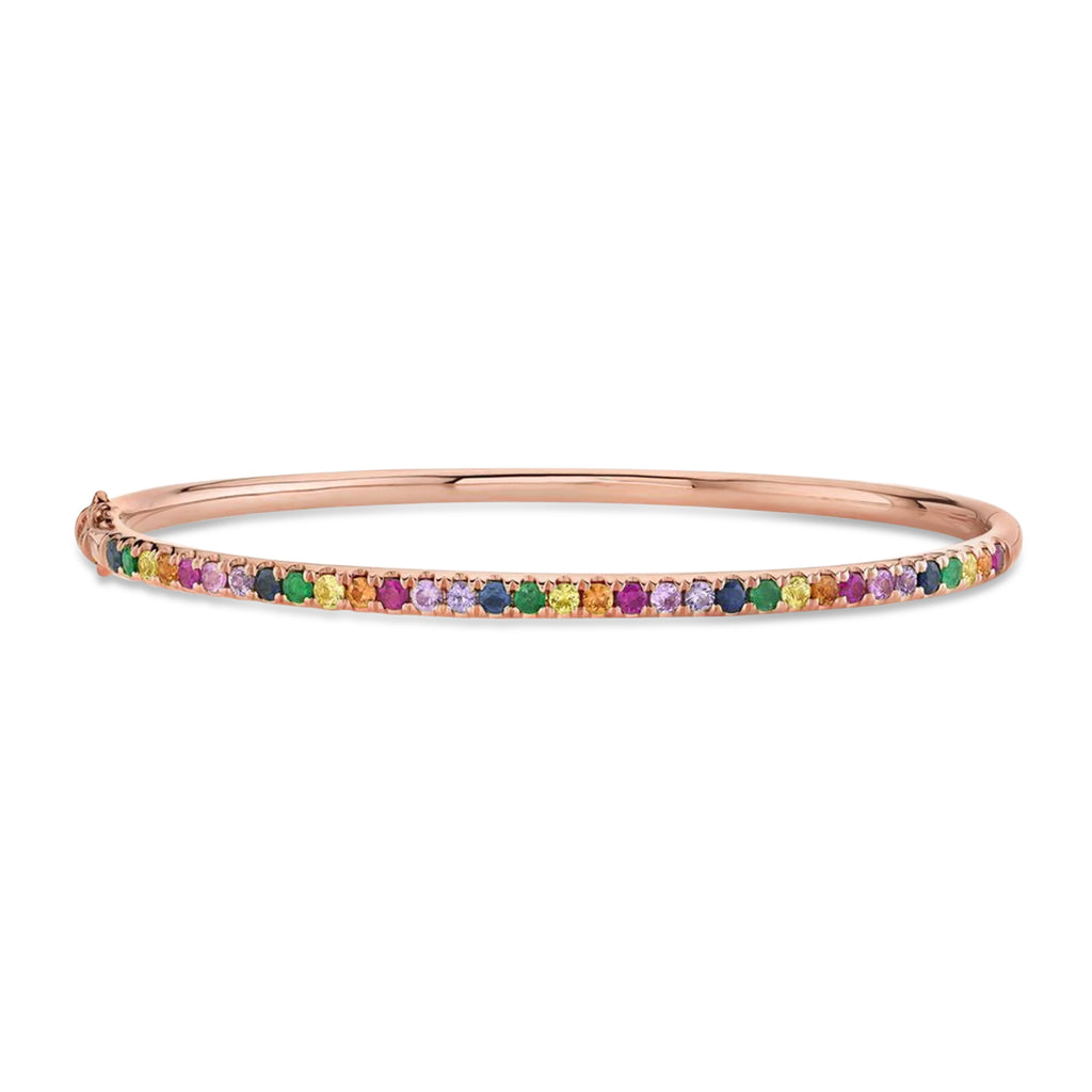 Rainbow Sapphire Gemstone Pave Bracelet in 14k Rose Gold (1.18ct)