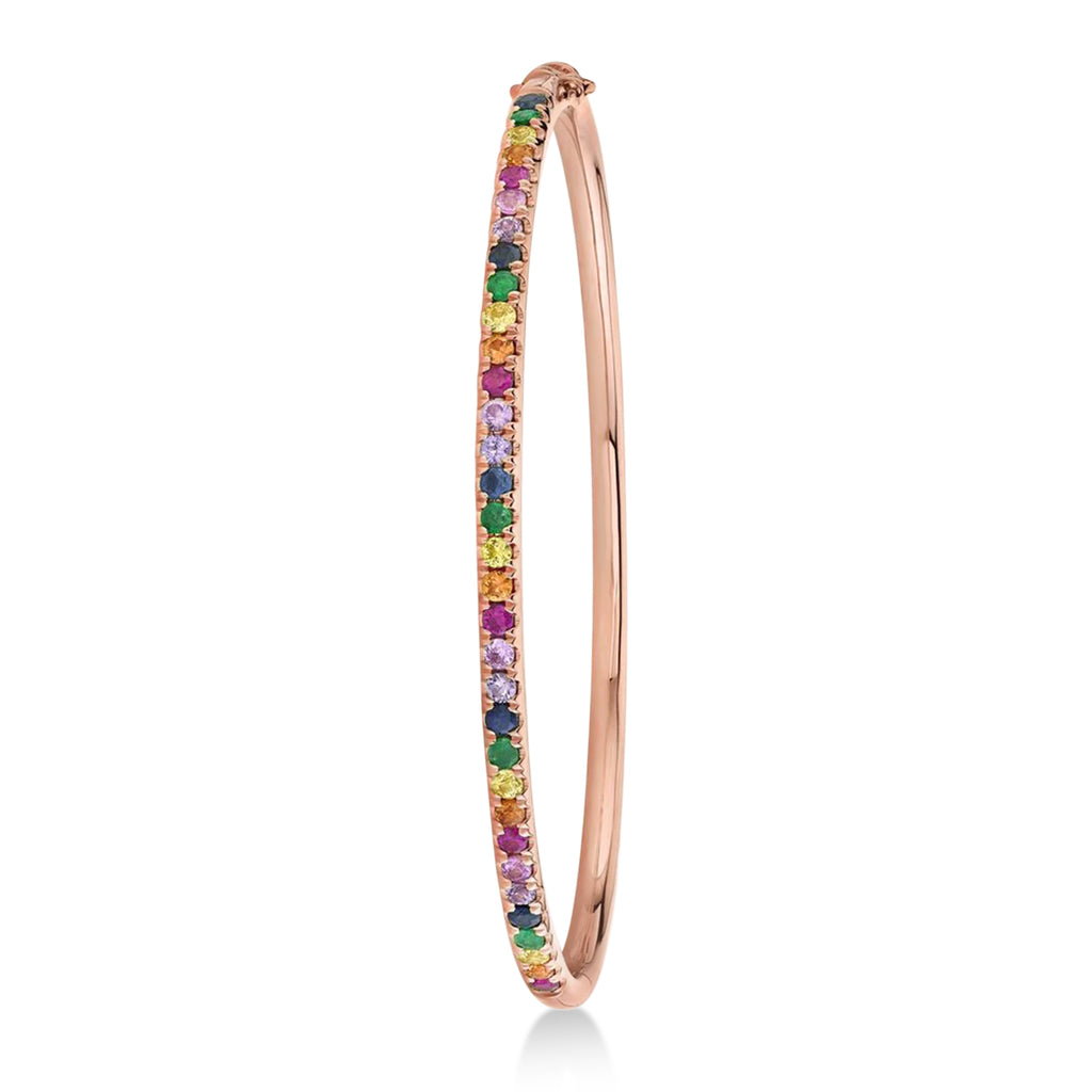 Rainbow Sapphire Gemstone Pave Bracelet in 14k Rose Gold (1.18ct)