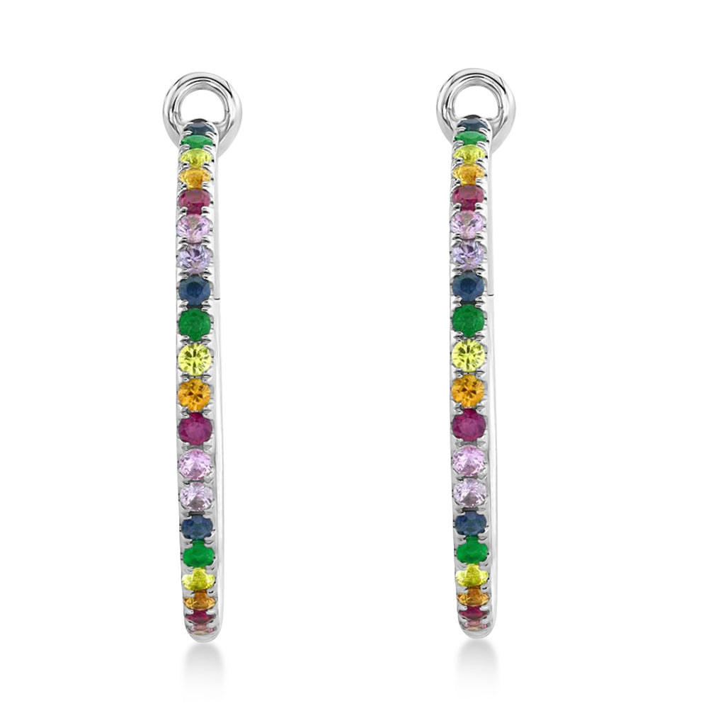 Multi-Color Sapphire Pave Hoop Earrings 14k White Gold (1.9ct)