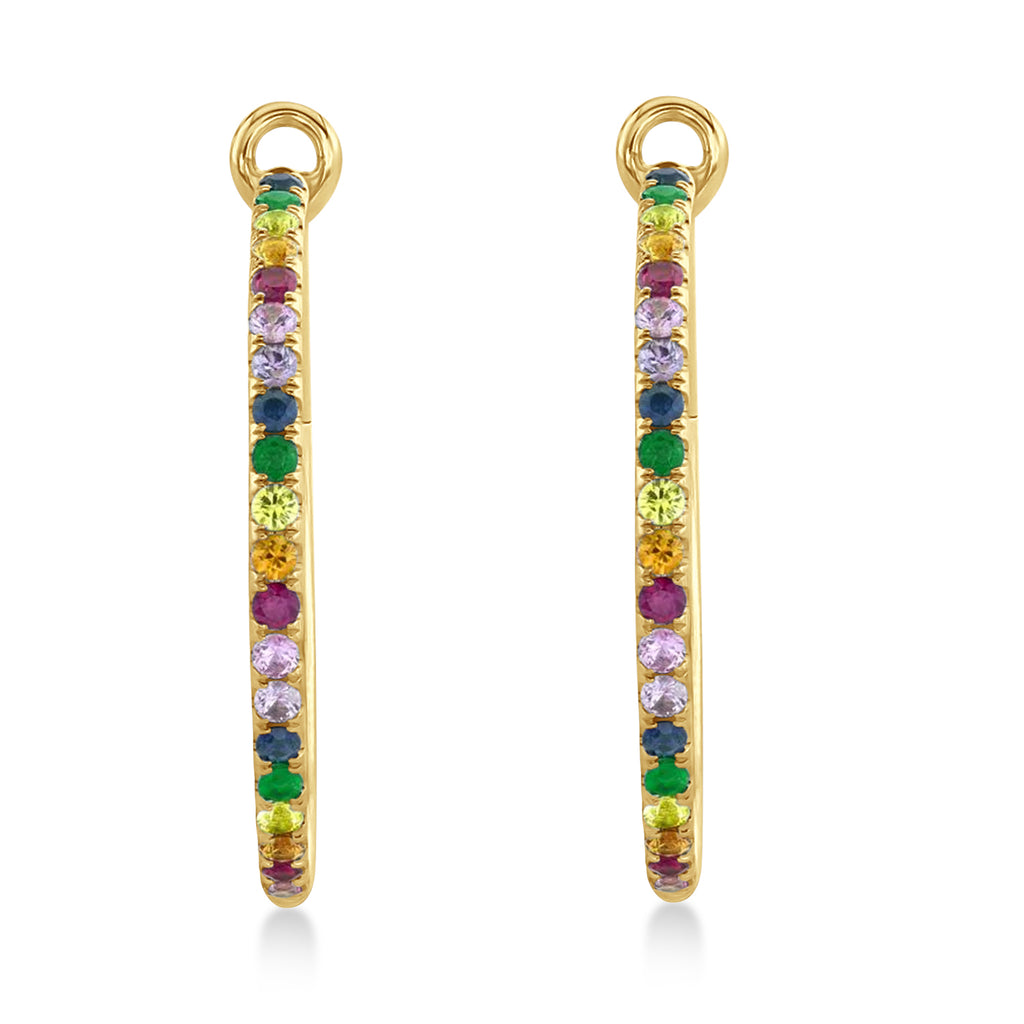 Multi-Color Sapphire Pave Hoop Earrings 14k Yellow Gold (1.9ct)