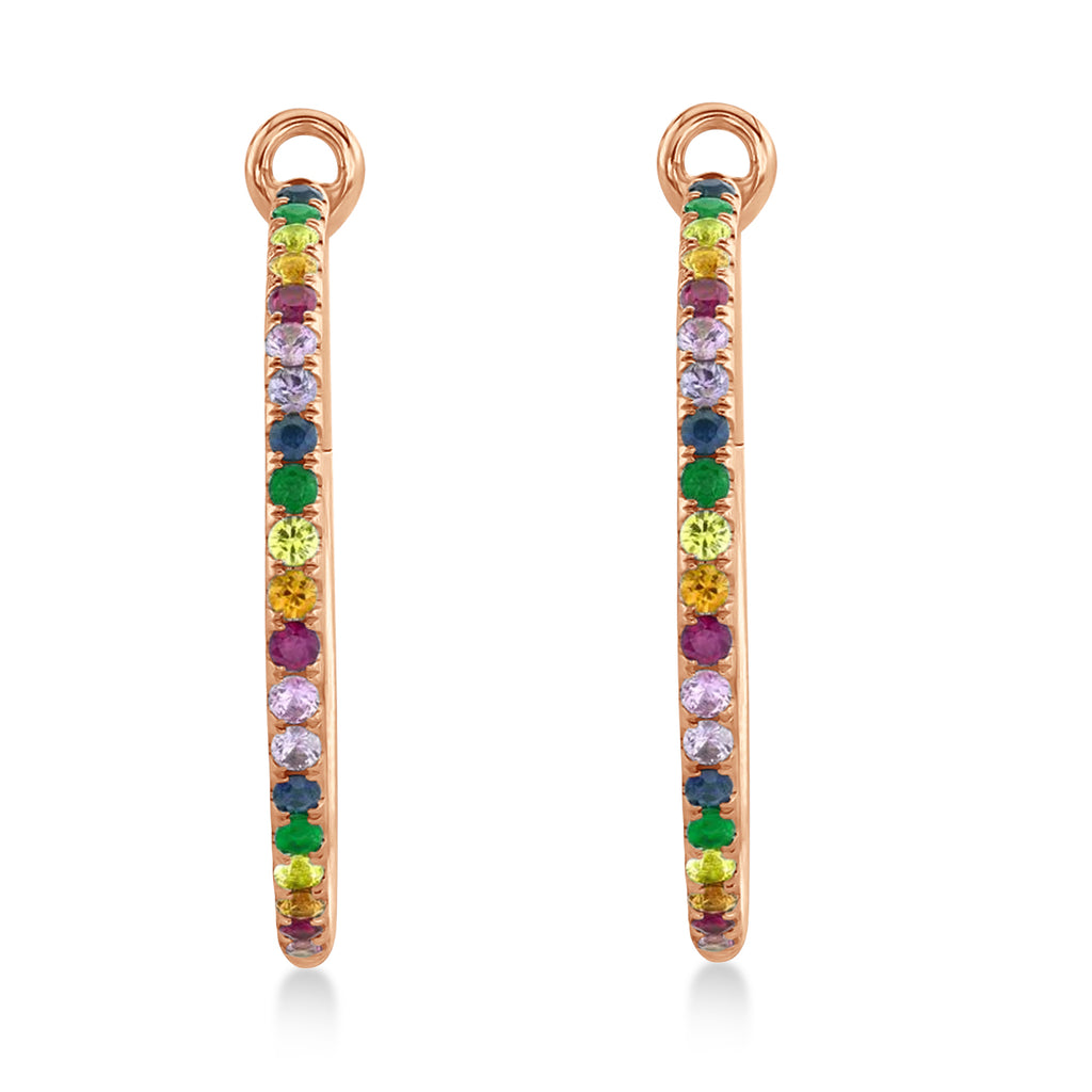 Multi-Color Sapphire Pave Hoop Earrings 14k Rose Gold (1.9ct)