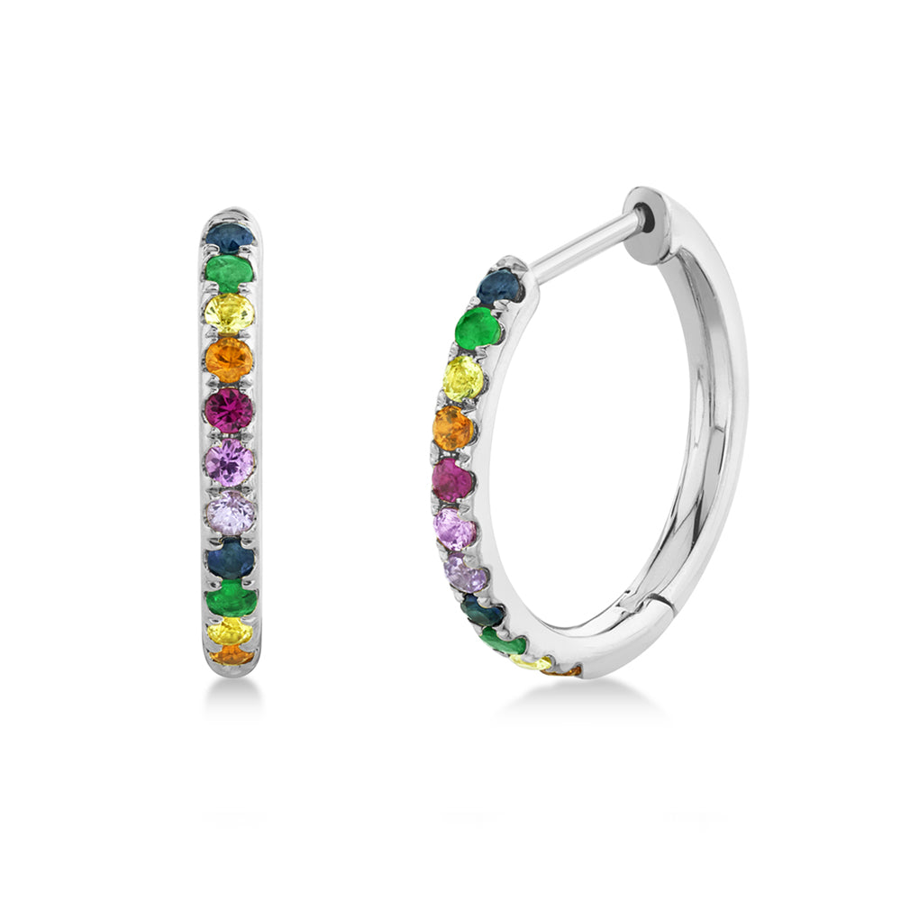 Multicolor Diamond Huggie Earrings 14k White Gold (0.32ct)