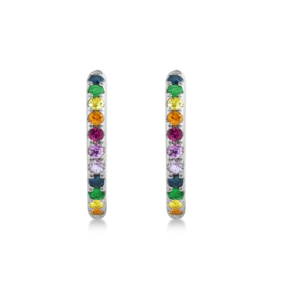 Multicolor Diamond Huggie Earrings 14k White Gold (0.32ct)