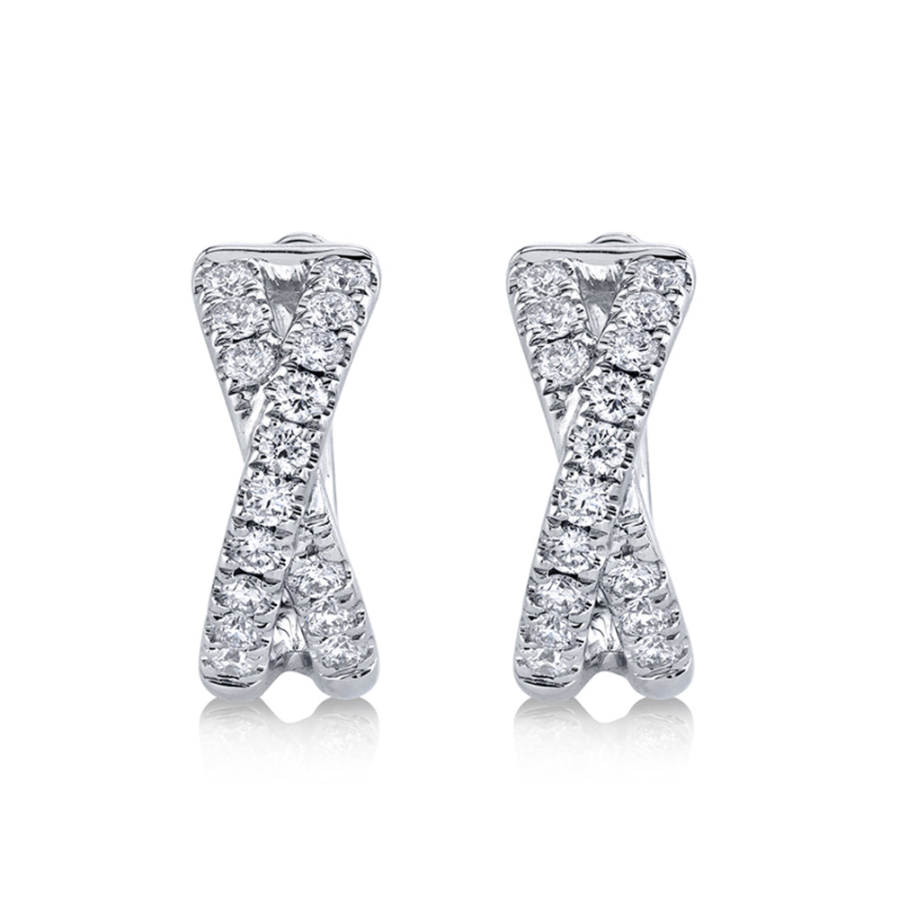 Diamond Accented Twisted X Huggie Earrings 14k White Gold (0.40ct)
