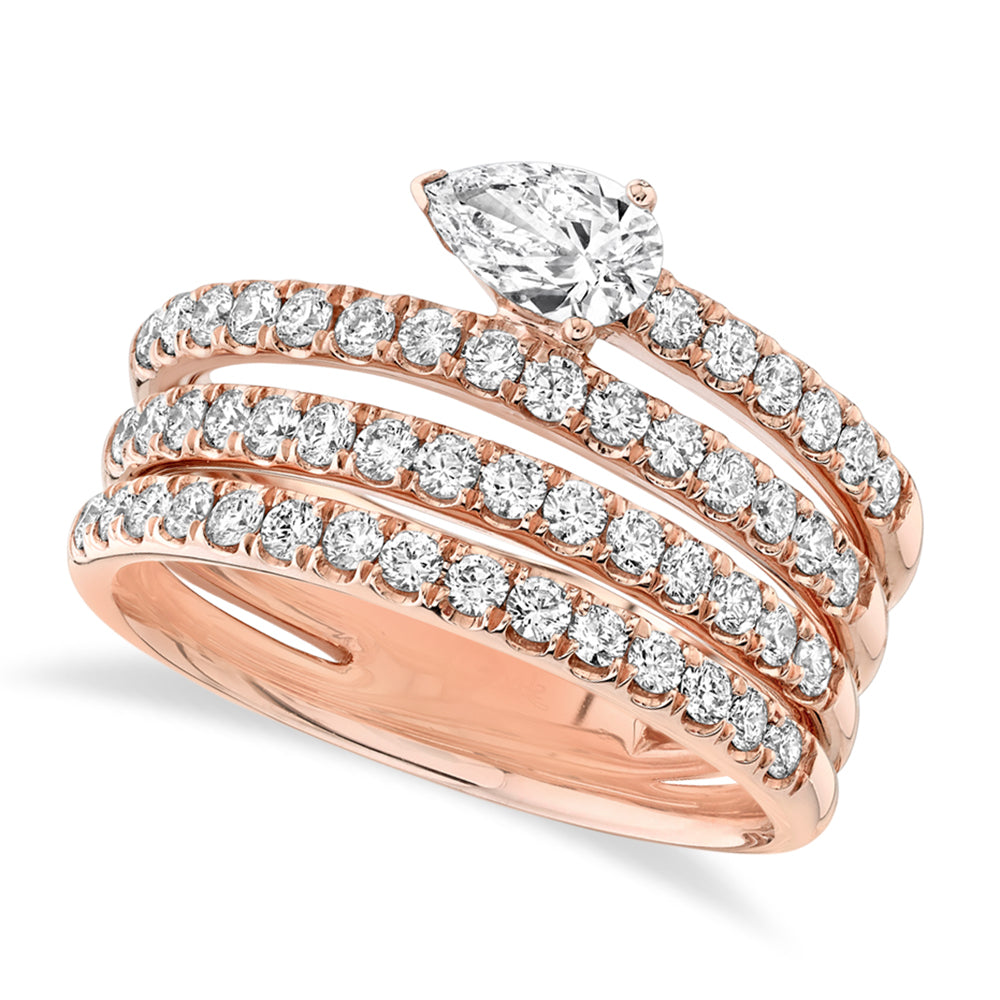 Diamond Pear Wrap Around Statement Ring 14k Rose Gold (1.28ct)