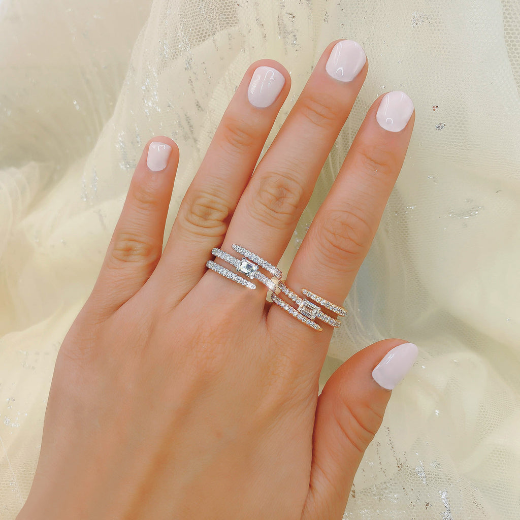 Diamond Emerald Cut Wrap Around Statement Ring 14k Rose Gold (0.88ct)
