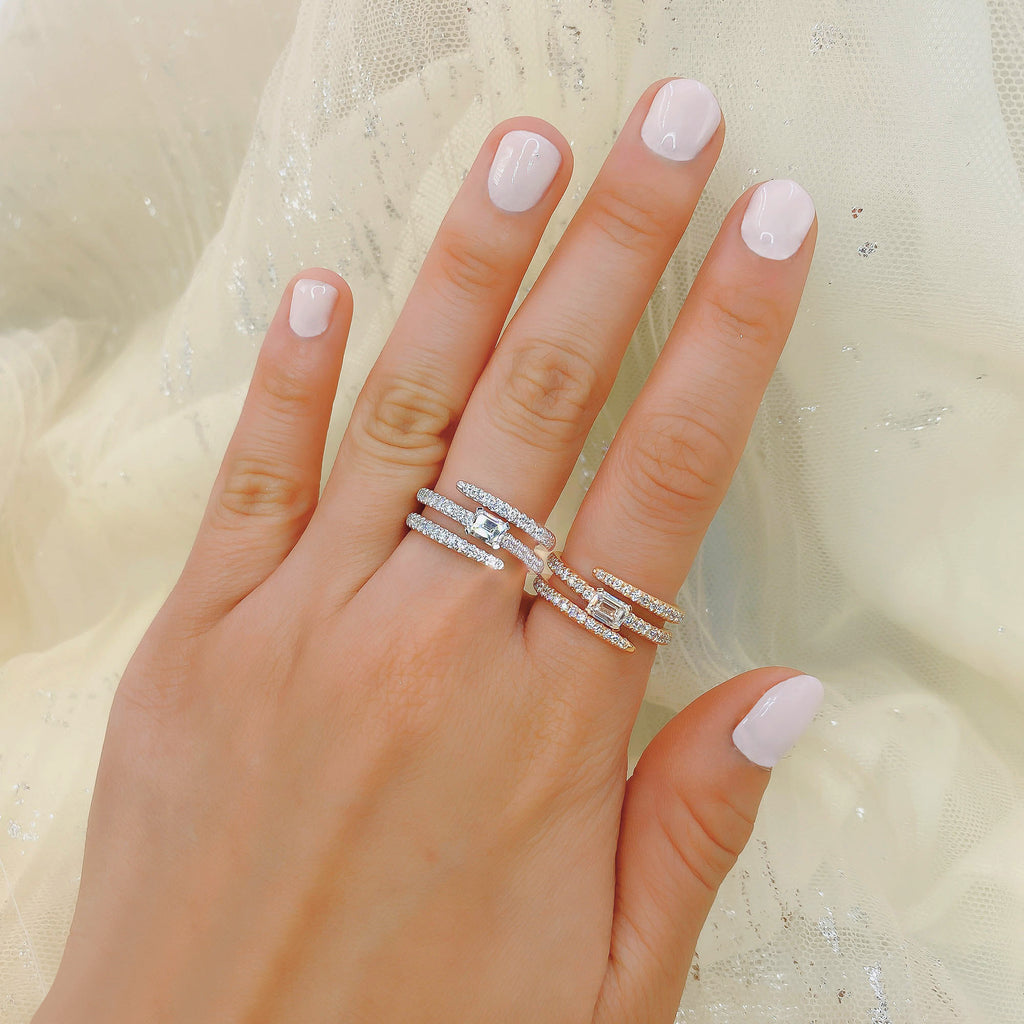 Diamond Emerald Cut Wrap Around Statement Ring 14k Rose Gold (0.88ct)