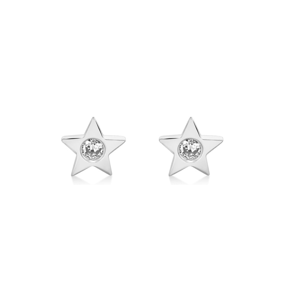 Diamond Bezel Star Stud Earrings 14k White Gold (0.06ct)