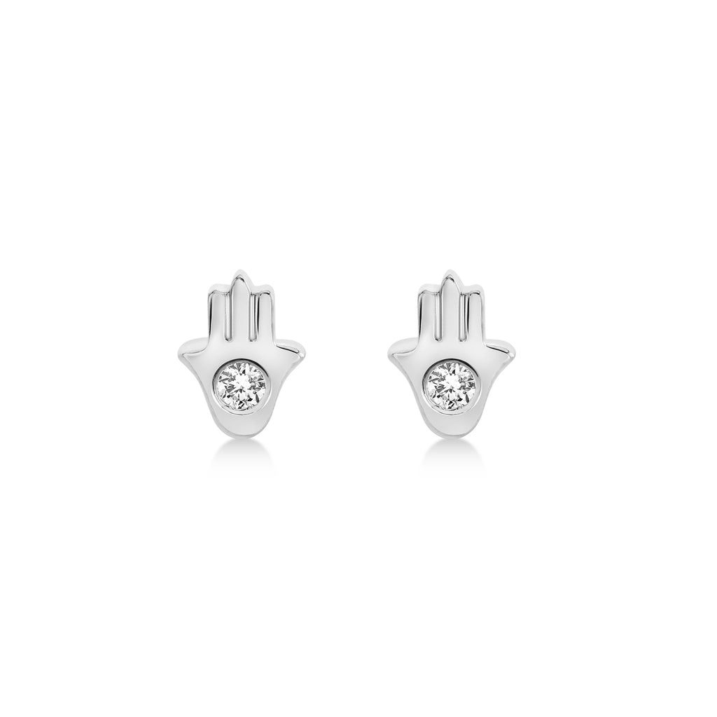 Diamond Bezel Hamsa Stud Earrings 14k White Gold (0.06ct)