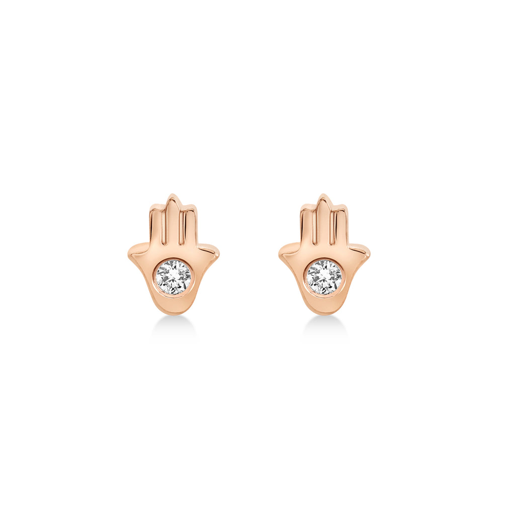Diamond Bezel Hamsa Stud Earrings 14k Rose Gold (0.06ct)