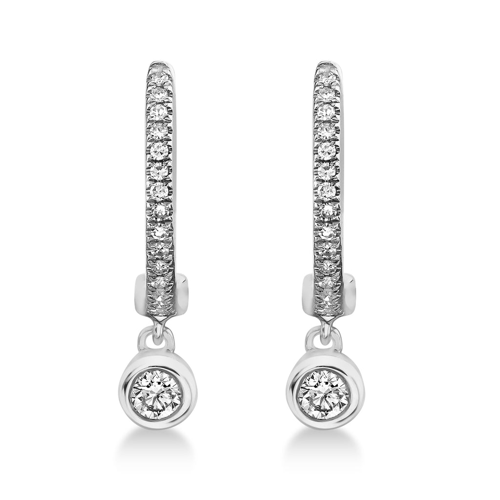 Diamond Bezel Drop Huggie Earrings 14k White Gold (0.14ct)