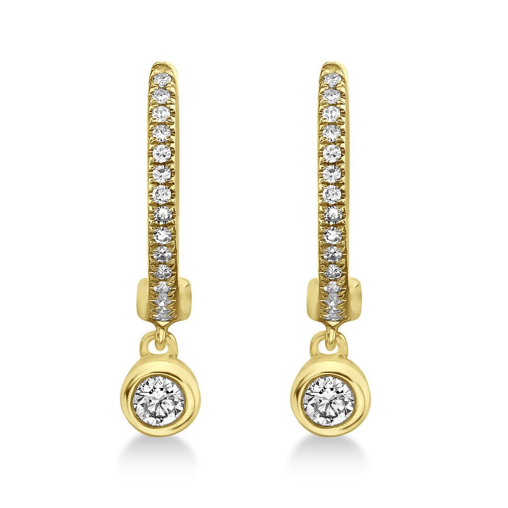 Diamond Bezel Drop Huggie Earrings 14k Yellow Gold (0.14ct)
