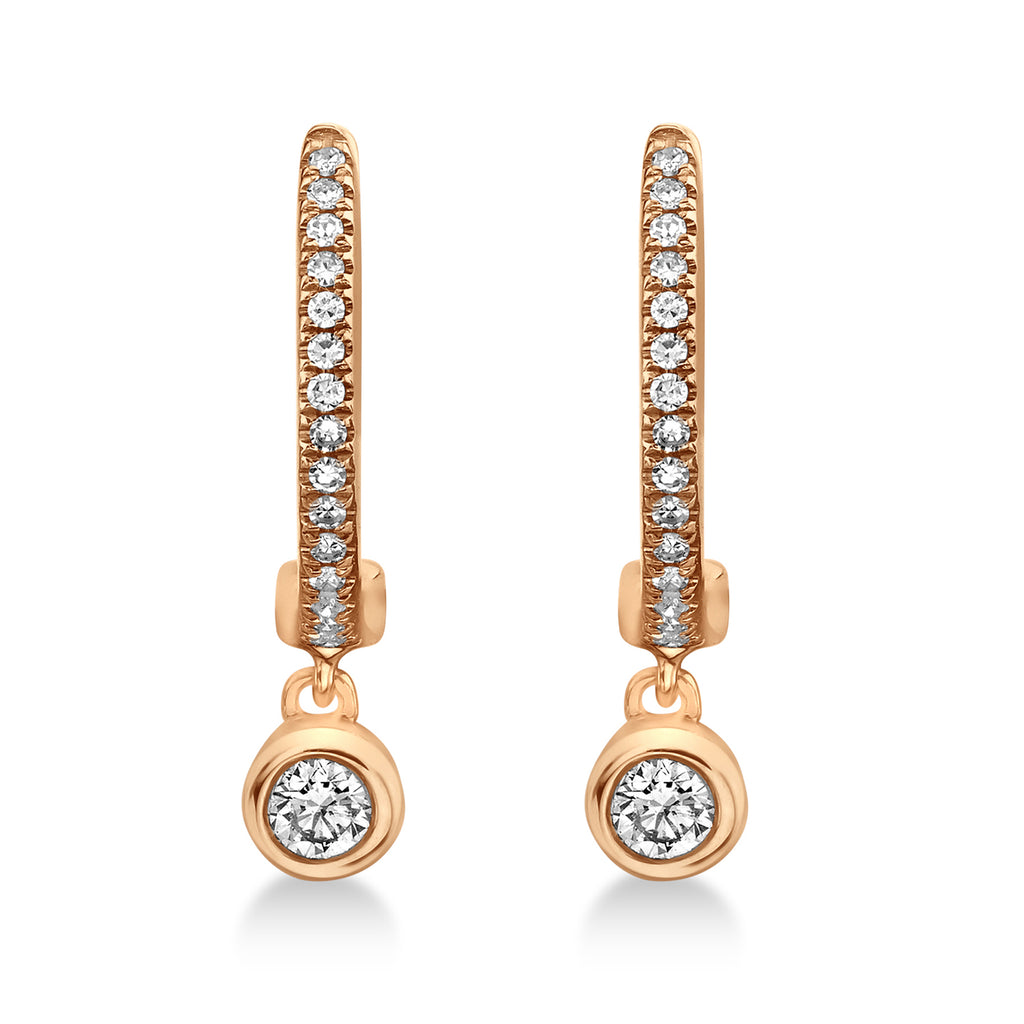 Diamond Bezel Drop Huggie Earrings 14k Rose Gold (0.14ct)