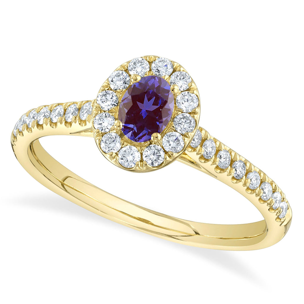 Oval Lab Alexandrite & Diamond Engagement Ring 14K Yellow Gold (0.55ct)
