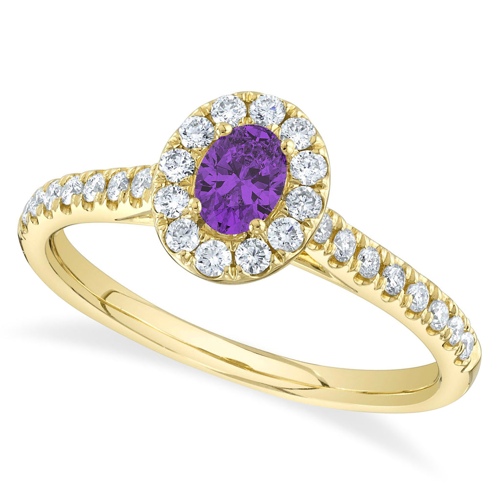 Oval Amethyst Solitaire & Diamond Engagement Ring 14K Yellow Gold (0.54ct)