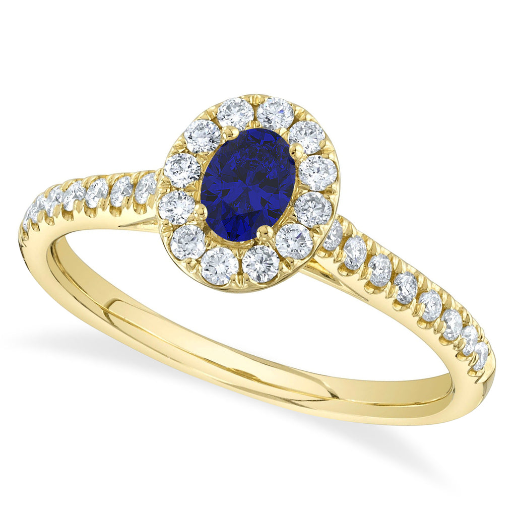 Oval Blue Sapphire Solitaire & Diamond Engagement Ring 14K Yellow Gold (0.67ct)