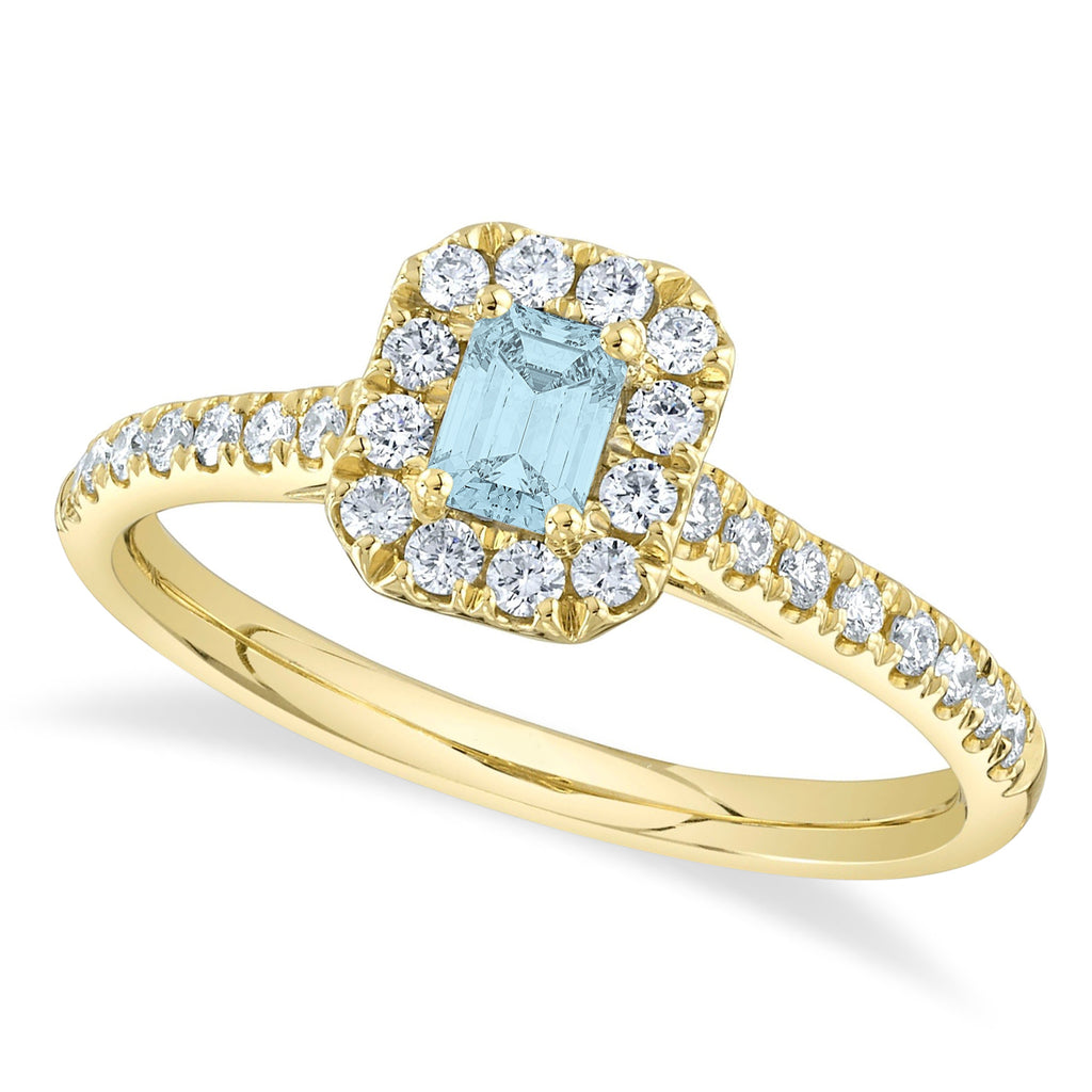 Emerald-Cut Aquamarine & Diamond Engagement Ring 14K Yellow Gold (0.59ct)