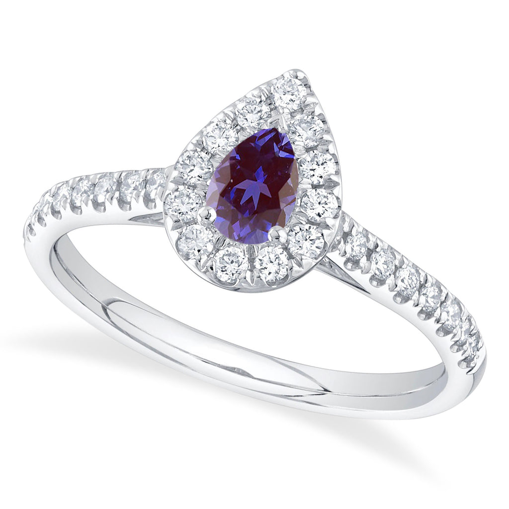 Pear-Cut Alexandrite & Diamond Engagement Ring 14K White Gold (0.54ct)