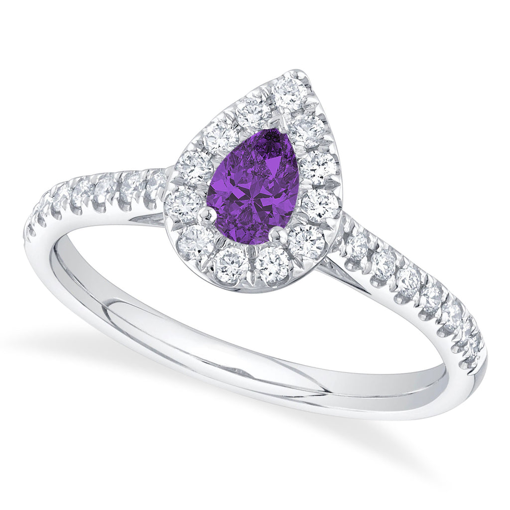 Pear-Cut Amethyst & Diamond Engagement Ring 14K White Gold (0.54ct)