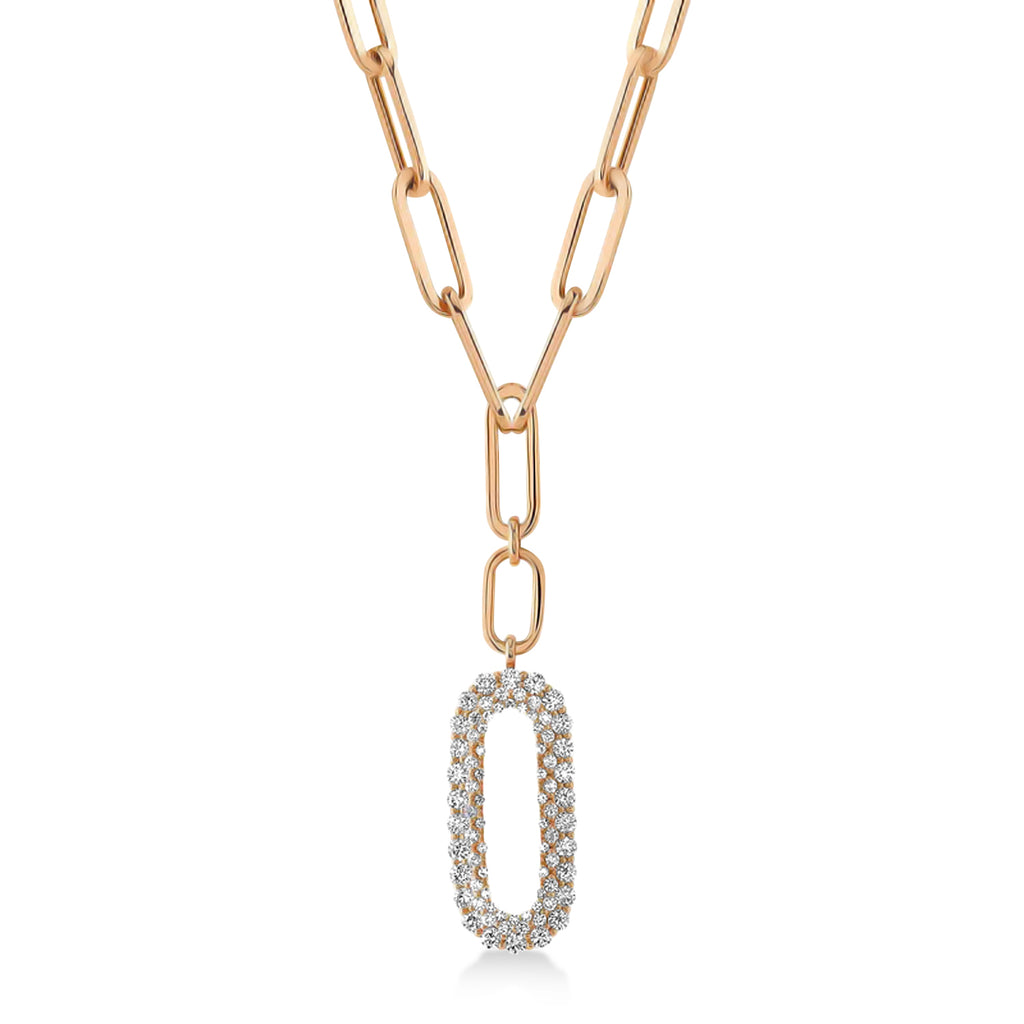 Diamond Paper Clip Drop Pendant Necklace 14k Rose Gold (0.92ct)