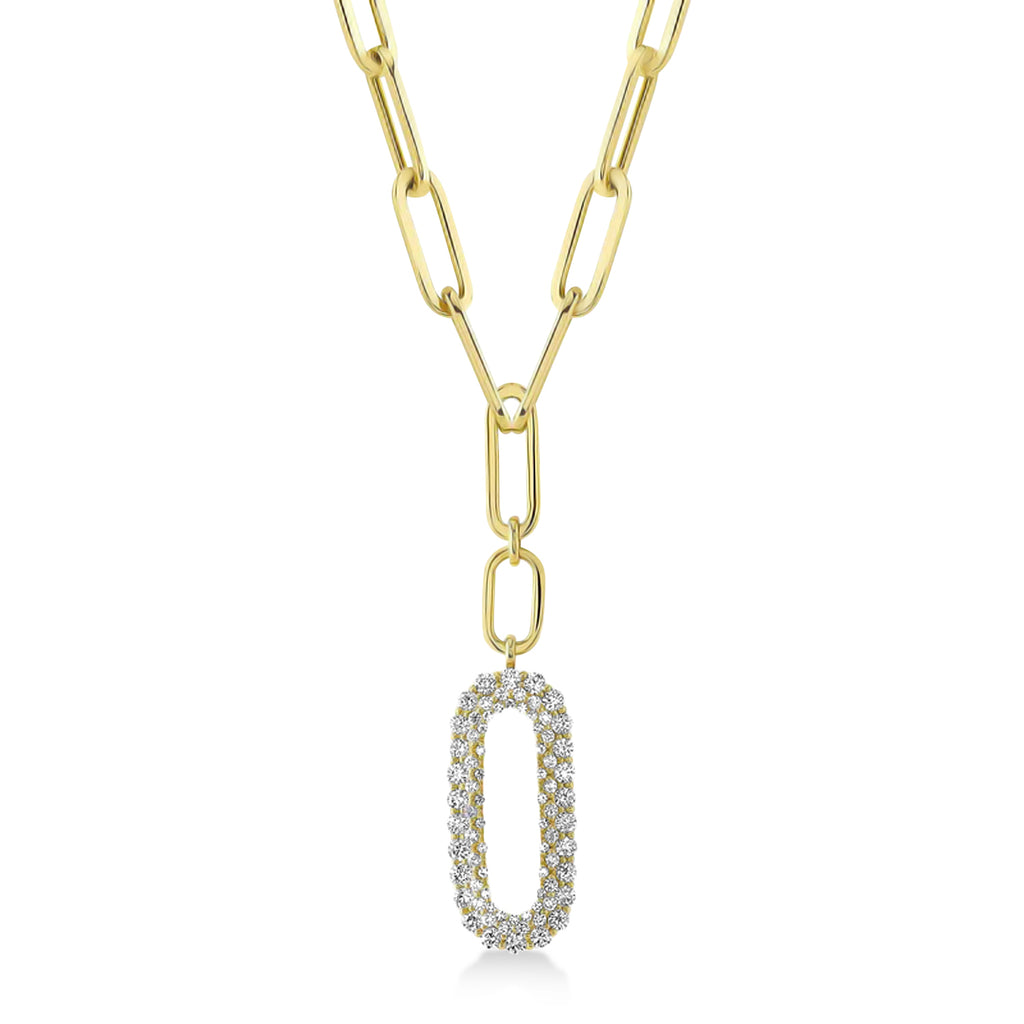 Diamond Paper Clip Drop Pendant Necklace 14k Yellow Gold (0.92ct)