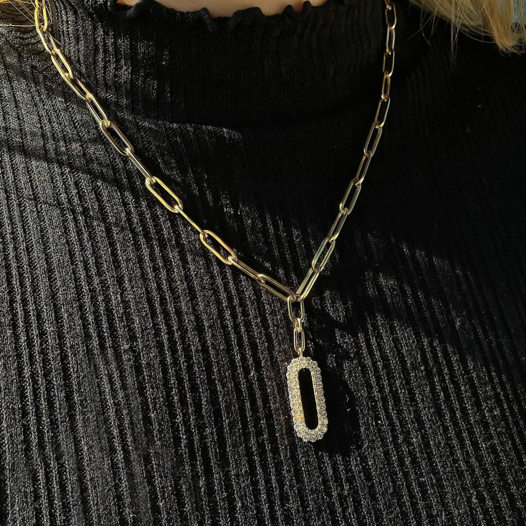 Diamond Paper Clip Drop Pendant Necklace 14k Yellow Gold (0.92ct)