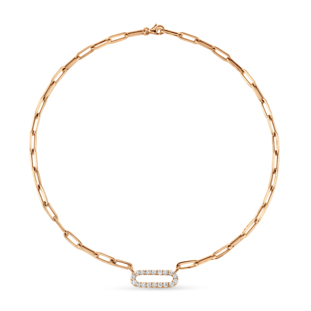 Diamond Paper Clip Link Necklace 14k Rose Gold (1.77ct)