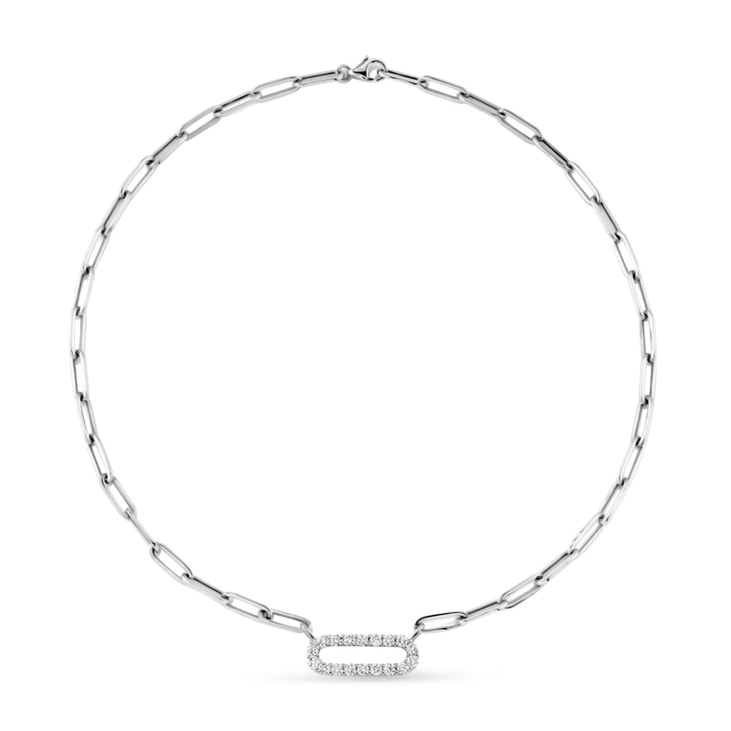 Diamond Paper Clip Link Necklace 14k White Gold (1.77ct)