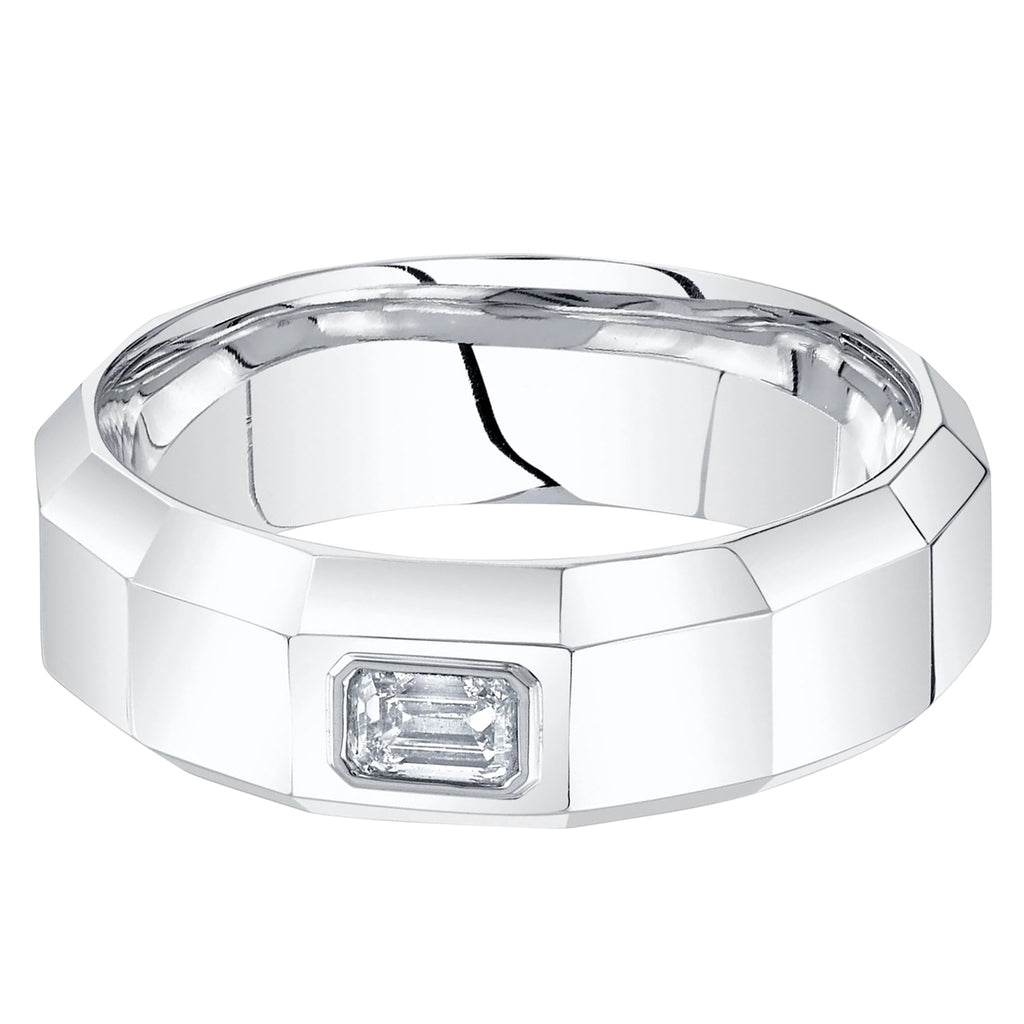 Emerald Cut Diamond Mens Wedding Ring Band 14K White Gold (0.32ct)