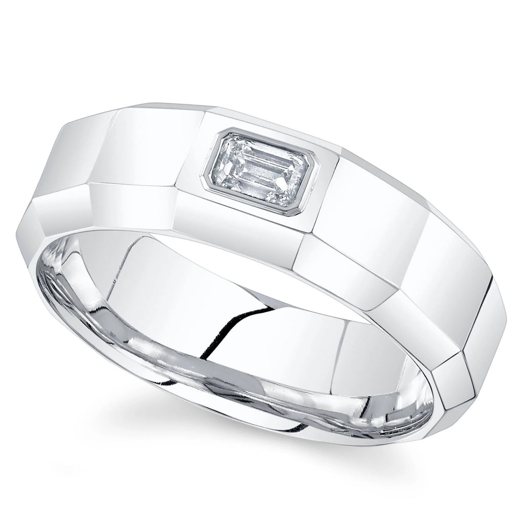 Emerald Cut Lab Grown Diamond Mens Wedding Ring Band 14K White Gold (0.32ct)
